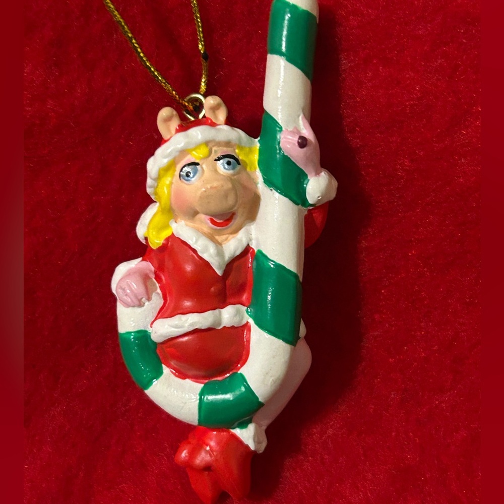 💖Vintage 80s Small Miss Piggy Muppets Christmas Ornament Candy Cane Jim Henson💖